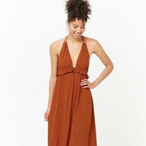 SUMMER Plunging Halter Maxi Dress FOREVER21